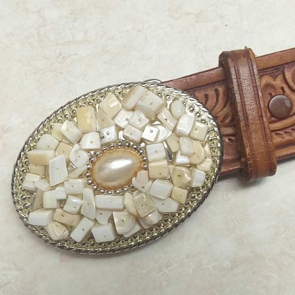 Wright 704 Tooled leather cowgirl belt